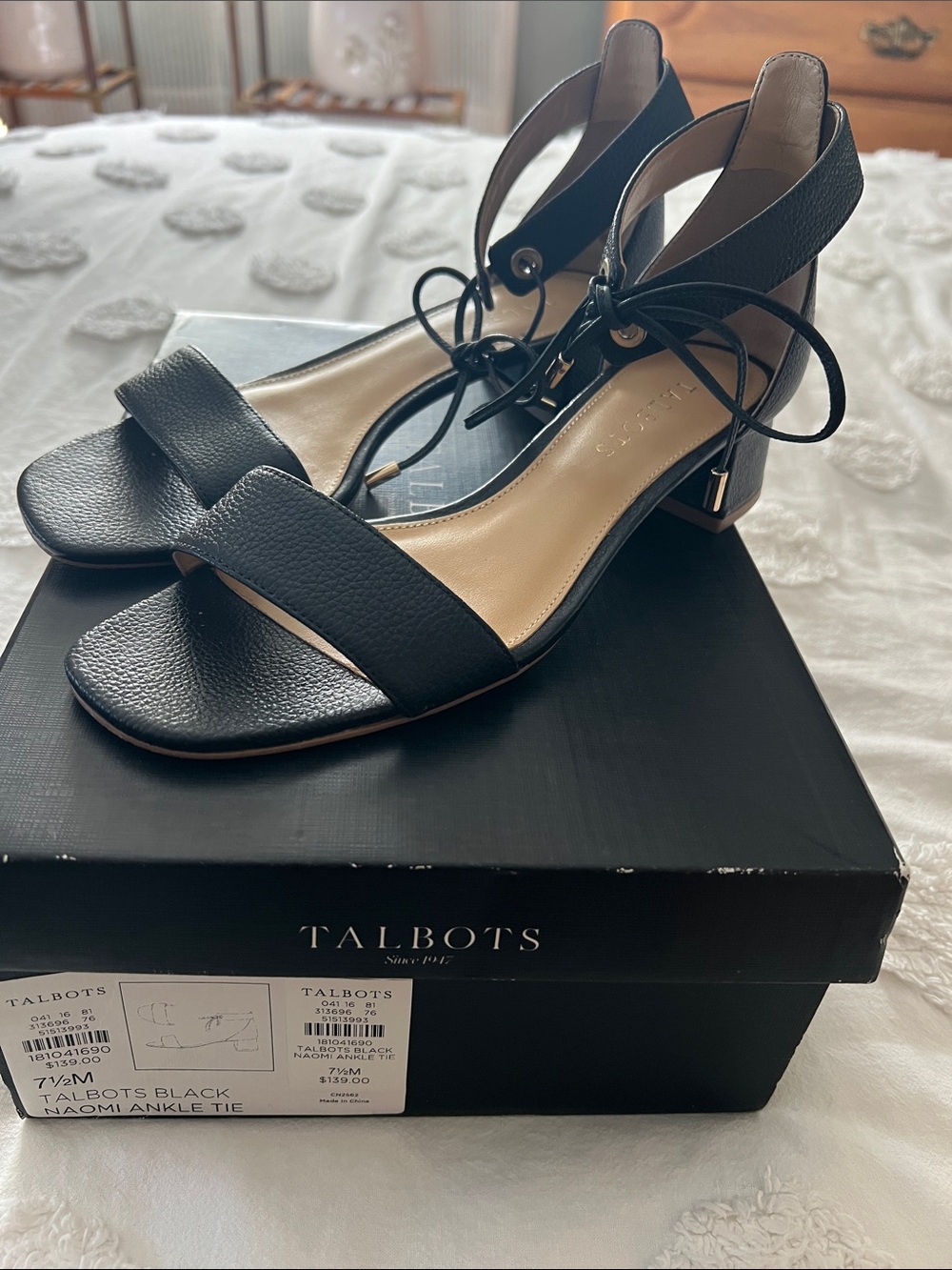 Talbots Black Naomi Ankle-Tie Leather Sandals